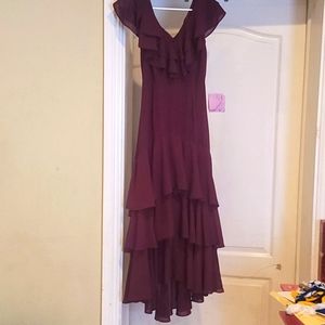 Lulus Betsey burgundy raffled mini dress.